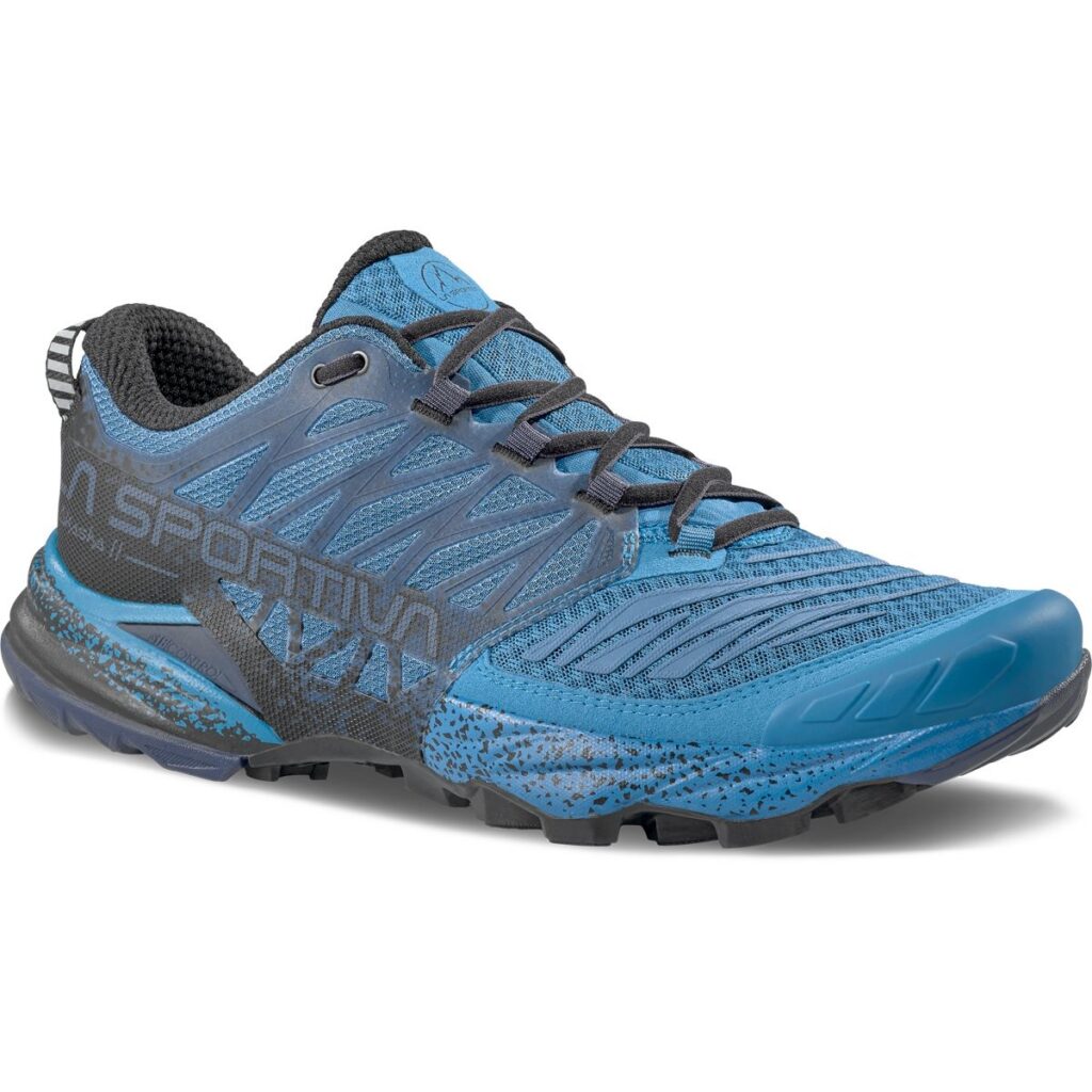 La Sportiva Akasha II heren trailschoenen voor lange afstanden, met comfortabele demping, goede grip en stabiliteit op technische trails.